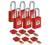 Brady SafeKey Nylon Padlock, Steel Shackle, 38mm x 84mm x 19mm, Red, Pack of 6