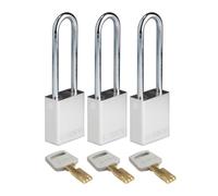Brady SafeKey Padlock Aluminum 3-pack - Lockout Padlock with Key - Lockout Tagout Security Lock for Indoor and Outdoor Use - Shackle Height 76.20 mm - Keyed Alike - Silver