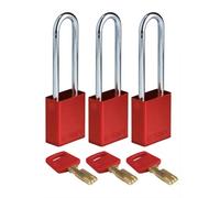 Brady SafeKey Padlock Aluminum 3-pack - Lockout Padlock with Key - Lockout Tagout Security Lock for Indoor and Outdoor Use - Shackle Height 76.20 mm - Keyed Alike - Red