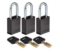 Brady SafeKey Padlock Aluminum 3-pack - Lockout Padlock with Key - Lockout Tagout Security Lock for Indoor and Outdoor Use - Shackle Height 38.10 mm - Keyed Alike - Blue