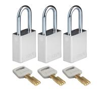 Brady SafeKey Padlock Aluminum 3-pack - Lockout Padlock with Key - Lockout Tagout Security Lock for Indoor and Outdoor Use - Shackle Height 38.10 mm - Keyed Alike - Silver