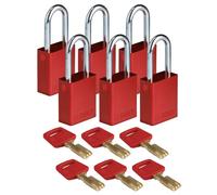Brady SafeKey Padlock Aluminum 6-pack - Lockout Padlock with Key - Lockout Tagout Security Lock for Indoor and Outdoor Use - Shackle Height 38.10 mm - Keyed Differently - Red