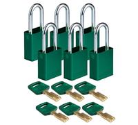 Brady SafeKey Padlock Aluminum 6-pack - Lockout Padlock with Key - Lockout Tagout Security Lock for Indoor and Outdoor Use - Shackle Height 38.10 mm - Keyed Differently - Green