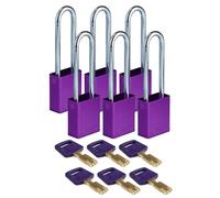 Brady SafeKey Padlock Aluminum 6-pack - Lockout Padlock with Key - Lockout Tagout Security Lock for Indoor and Outdoor Use - Shackle Height 76.20 mm - Keyed Differently - Purple