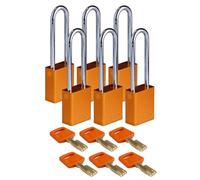 Brady SafeKey Padlock Aluminum 6-pack - Lockout Padlock with Key - Lockout Tagout Security Lock for Indoor and Outdoor Use - Shackle Height 76.20 mm - Keyed Differently - Orange