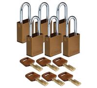 Brady SafeKey Padlock Aluminum 6-pack - Lockout Padlock with Key - Lockout Tagout Security Lock for Indoor and Outdoor Use - Shackle Height 38.10 mm - Keyed Differently - Brown