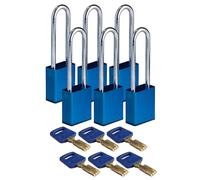 Brady SafeKey Padlock Aluminum 6-pack - Lockout Padlock with Key - Lockout Tagout Security Lock for Indoor and Outdoor Use - Shackle Height 76.20 mm - Keyed Differently - Blue