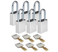 Brady SafeKey Padlock Aluminum 6-pack - Lockout Padlock with Key - Lockout Tagout Security Lock for Indoor and Outdoor Use - Shackle Height 38.10 mm - Keyed Differently - Silver