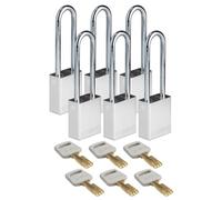 Brady SafeKey Padlock Aluminum 6-pack - Lockout Padlock with Key - Lockout Tagout Security Lock for Indoor and Outdoor Use - Shackle Height 76.20 mm - Keyed Differently - Silver