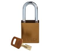 Brady SafeKey Padlock Aluminum - Lockout Padlock with Key - Lockout Tagout Security Lock for Indoor and Outdoor Use - Shackle Height 38.10 mm - Keyed Differently - Brown