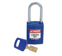 Brady CPT-BLU-38AL-KD SafeKey Padlock, Blue, 3.0 in H x 1.25 in W x 0.75 in D