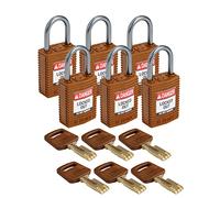 Brady SafeKey Padlock, Brown,2.6 in H x 1.25 in W x 0.75 in D, Pack of 6