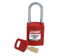 Brady CPT-RED-38AL-KD SafeKey Padlock, Red, 3.0 in H x 1.25 in W x 0.75 in D