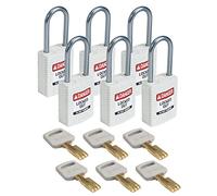 Brady SafeKey Padlock, White, 3.0 in H x 1.25 in W x 0.75 in D, Pack of 6