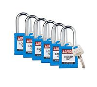 Brady Safety Lockout Padlock Sets - 6 Pack - Blue - Keyed Different Safety Lockout Padlocks - 1 Key Per Lock - SDPL-BLU-38ST-KD6