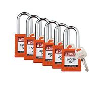 Brady Safety Lockout Padlock Sets - 6 Pack - Orange - Keyed Different Safety Lockout Padlocks - 1 Key Per Lock - SDPL-ORG-38ST-KD6