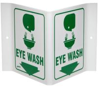 Brady V1EW03A 6" Height, 9" Width, 4" Depth Acrylic Green On White Color Standard "V" Sign Legend "Eye Wash (With Picto)"