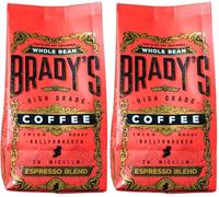 Brady's Whole Coffee Beans Espresso Blend - 227g Medium Roast Featuring Brazilian, Guatemalan & Colombian Origins - Chocolate Notes (Pack of 2)