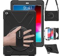 BRAECN Case for iPad Air 2, 2014 9.7 Inch A1566/A1567, Heavy Duty Rugged Silicone Cover With 360 Degree Swivel Stand/Hand Strap and Portable Shoulder Strap for iPad Air 2014 - Black
