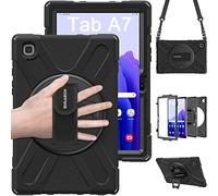 BRAECN Case for Samsung Galaxy Tab A7 10.4 Inch (Model SM-T500/SM-T503/SM-T505/SM-T507), Heavy Duty Shockproof Case with 360° Rotating Hand Strap and Kickstand, Carrying Shoulder Strap - Black