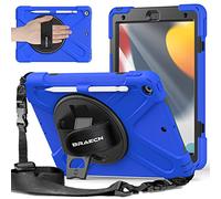 BRAECNstock for Apple iPad 9th/ 8th/ 7th Generation Case 10.2" 2021/2020/2019 Shockproof Protective iPad 10.2 inch Kids Case with Screen Protector, Pencil Holder, Rotating Stand+Hand Strap, Blue