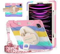 BRAECNstock for iPad Air 13" (M4/M3/M2) / iPad Pro 12.9" 6th/5th/4th/3rd Gen Case, Heavy Duty Shockproof Cover with 360° Rotating Hand Strap & Stand, Shoulder Strap, Pencil Holder, Colorful Pink