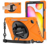 BRAECNstock for Samsung Galaxy Tab S6 Lite 10.4 Inch Case 2024/2022/2020 (SM-P620/P610/P619) with Pen Holder Rotating Kickstand + Hand Strap Shockproof Protective Kids Case for Galaxy S6 Lite - Orange