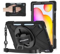 BRAECNstock for Samsung Galaxy Tab S6 Lite Case 10.4 Inch 2024/2022/2020 (SM-P620/P610/P619) Shockproof Rugged Protective Tab S6 Lite Kids Case with Pencil Holder, Rotating Stand & Hand Strap - Black