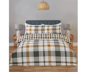 Braemar Check reversible Duvet Cover Set Bedding Set, plaid yellow green 3 sizes