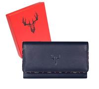 Braemar Stag Flap Over Matinee Purse by Mala Leather - RFID Protected - Soft Genuine Leather, Gift-Boxed,Tartan Trim & Country-Inspired Design - Navy or Black - 19 × 10 × 2.5 cm (Navy)