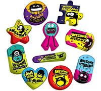 Brag Tags Fun Critters & Monsters Increase Attendance Incentives Value Pack: 100 Multicolor, Waterproof Teslin Brag Tags (10 Tags/Design) + 25 Hypoallergenic, USA-Made, 24" Aluminum Safety Chains