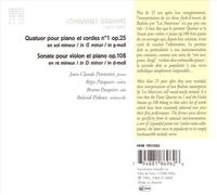 BRAHMS: PIANO QUARTET; VIOLIN SONATA NEW CD