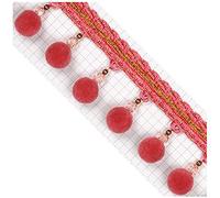 Braid Bead Fringe Edging Trim,Pom Tassels Jacquard Ribbon Sewing for Curtain Table Wedding Decorated 1yd Watermelon Red