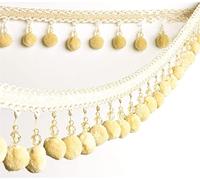 Braid Bead Fringe Edging Trim,Pom Tassels Jacquard Ribbon Sewing for Curtain Table Wedding Decorated 1yd Light Yellow