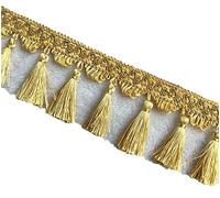 Braid Bead Fringe Edging Trim, Tassel Braided Hanging Ball Trimming Ribbon for Curtain Lamp Shade Table Cushions Decorated 1 Meter(Golden)