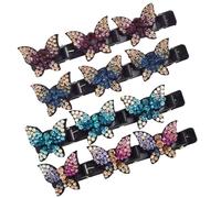 Braid Hair Clips | 4 Pieces Sparkling Crystal Stone Braid Hair Clips | Butterfly Shiny Rhinestone Duckbill Hairs Clip for Styling Sectioning | Elegant Hairs Accessories for Women and Girls
