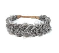 Braid Headband 2 Strands Messy Classic Chunky Plaited Wide Braids Elastic Stretch Quality Synthetic Braided Women Girl Bohemian Hair (Grey Silver)