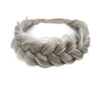 Braid Headband 2 Strands Messy Classic Chunky Plaited Wide Braids Elastic Stretch Quality Synthetic Braided Women Girl Bohemian Hair (Light Grey Gold)
