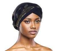Braid Headpiece Sequin African Women's Turban Muslim Headscarves Chemo Cap Pre-Tied Beanie Hat Head Wrap Sleep Cap Turban Hat, A Marine, L