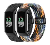 Braid Nylon Compatible with Fitbit Charge 6 Watch Bands, Magnetic Stretchy Fabric Soft Loop Straps Adjustable Wristband for Fitbit Charge 5 Band/Charge 6 Fitness Tracker Replacement for Women Men