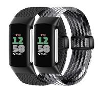 Braid Nylon Compatible with Fitbit Charge 6 Watch Bands, Magnetic Stretchy Fabric Soft Loop Straps Adjustable Wristband for Fitbit Charge 5 Band/Charge 6 Fitness Tracker Replacement for Women Men
