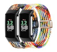 Braid Nylon Compatible with Fitbit Charge 6 Watch Bands, Magnetic Stretchy Fabric Soft Loop Straps Adjustable Wristband for Fitbit Charge 5 Band/Charge 6 Fitness Tracker Replacement for Women Men