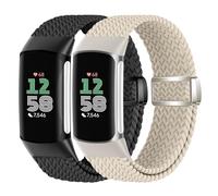 Braid Nylon Compatible with Fitbit Charge 6 Watch Bands, Magnetic Stretchy Fabric Soft Loop Straps Adjustable Wristband for Fitbit Charge 5 Band/Charge 6 Fitness Tracker Replacement for Women Men