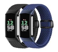 Braid Nylon Compatible with Fitbit Charge 6 Watch Bands, Magnetic Stretchy Fabric Soft Loop Straps Adjustable Wristband for Fitbit Charge 5 Band/Charge 6 Fitness Tracker Replacement for Women Men