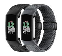 Braid Nylon Compatible with Fitbit Charge 6 Watch Bands, Magnetic Stretchy Fabric Soft Loop Straps Adjustable Wristband for Fitbit Charge 5 Band/Charge 6 Fitness Tracker Replacement for Women Men