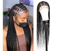 Braid Wig Human Hair, 36 Inch Braid HD Full Lace Weave Wig, Knotless Braided Wig, Box Braid Wig, with Baby Hair, Suitable for ladies' daily parties use.(Black)
