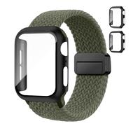 Braided Bands and Case for Apple Watch Bands for Women 40mm 44mm 46mm 42mm 45mm 41mm 38mm Men,Magnetic Nylon Sport Stretchy Solo Loop Elastic Strap with Cover for iWatch Series 11 10 9 8 7 6 5 4 3 SE