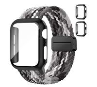 Braided Bands and Case for Apple Watch Bands for Women 40mm 44mm 46mm 42mm 45mm 41mm 38mm Men,Magnetic Nylon Sport Stretchy Solo Loop Elastic Strap with Cover for iWatch Series 11 10 9 8 7 6 5 4 3 SE