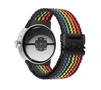 Braided Bands Compatible with Google Pixel Watch 3 45mm Bands, Elastic Nylon Breathable Sport Straps for Pixel 3 Watch Band 45mm for Men Women-Upgraded Parachute Buckle (Black Rainbow)