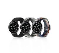 Braided Bands Compatible with Google Pixel Watch 4 45mm Band/Pixel Watch 3 Band 45mm, Elastic Nylon Breathable Sport Loop Straps for Pixel 3/4 Watch Band 45mm for Men Women (Black+Cowboy+Black